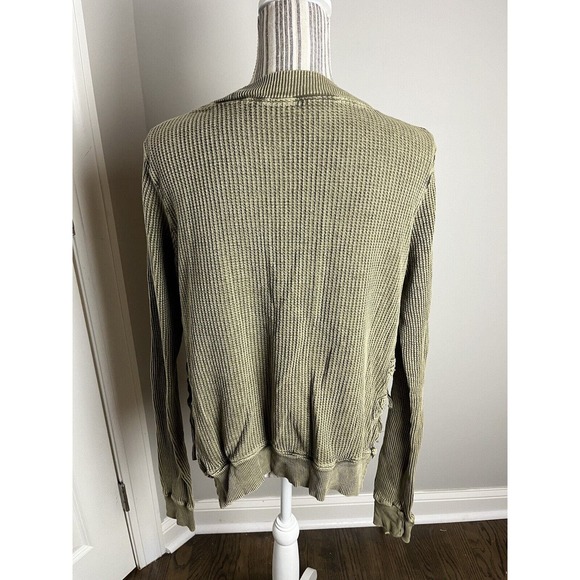 Free People Sz Large Distressed Pullover Top w-tie side closure Boho/Hippi Green - Picture 2 of 12